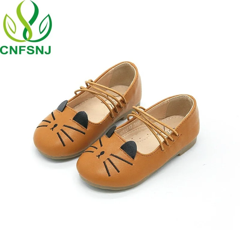 CNFSNJ 2021 autumn new children's shoes cute cat single shoes elastic mouth a pedal embroidered soft leather girl shoes 21-30