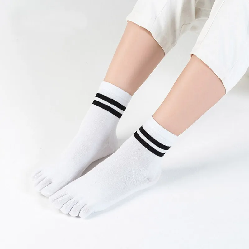 Four Seasons Toes Short Socks Woman Girl Cotton Striped Solid Sweat-Absorbing Breathable Soft Elastic 5 Finger Harajuku Socks image 2