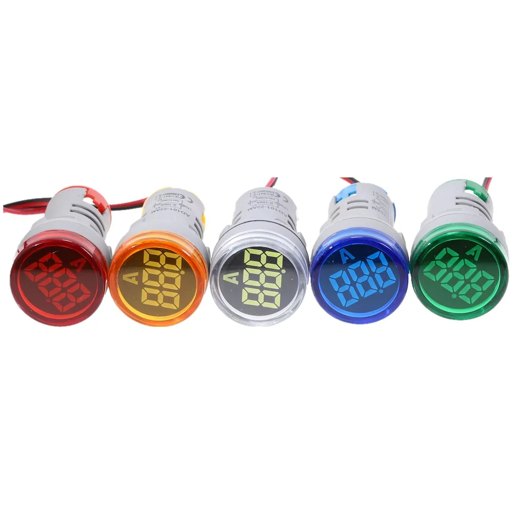 22mm Mini Indicator Led Light Lamp Digital Voltmeter Voltage 20-500V Amp Meter 0-100A AC101-22AM