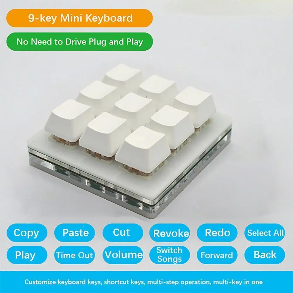 

9 Key Macro Function Type Mechanical Keyboard For Gaming Programming Keypad Keyboard USB Mini DIY Customize