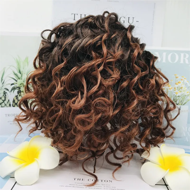 20CM doll hair golden brown long curly hair black short curly hair wig can make a variety of hairstyles DIY doll accessories