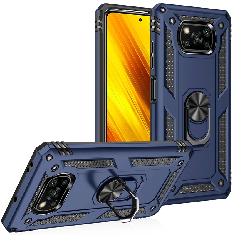 

Poco X3 Pro NFC Case Shockproof Ring Stand Cover For Xiaomi Pocophone Pocox3 NFC Poco X 3 Pro Hard PC Silicone Frame Armor Case