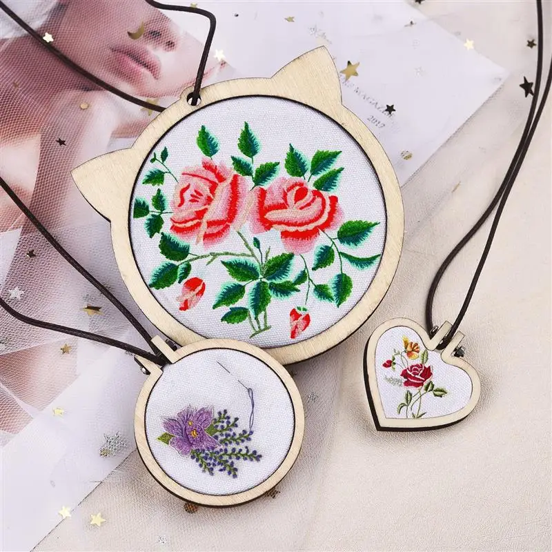 Wooden Mini Embroidery Hoop Ring Cross Stitch Frame  Round Oval Square Handmade Pendant Crafts Embroidery Circle Sewing Kit