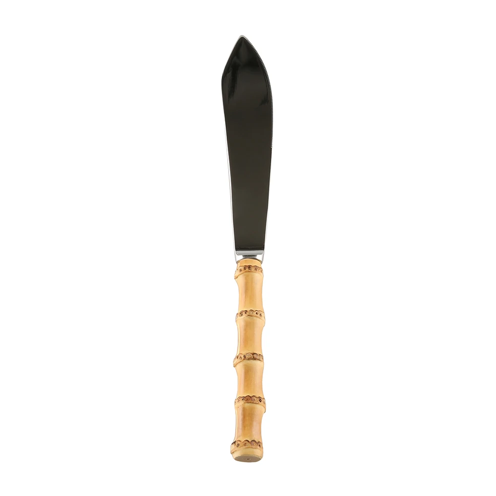 

Stainless Steel Bamboo Root Handle Vegetable Baking Dessert Sandwich Toast Cheese Bread Pastry Fruit Serrated Knife Cake Cutter