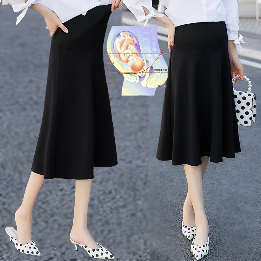 Mess Hemp New Arrival Pregnant Women Fashion Belly Skirts Maternity Cotton Half Body Skirts Black Korean Elastic Force Skirts