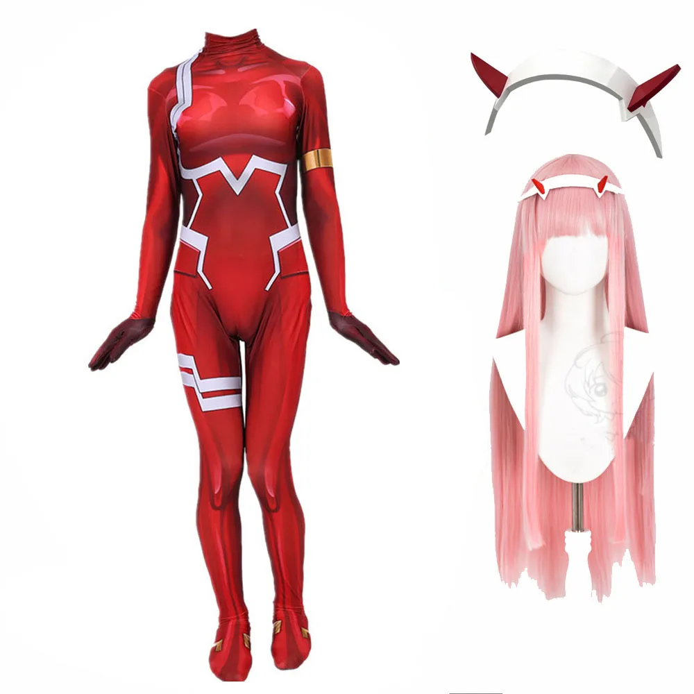 Traje Zentai Sexy para mujer, traje Zero Two, mono de Darling In The Franxx 02, juego de rol, conjunto de disfraces de Halloween