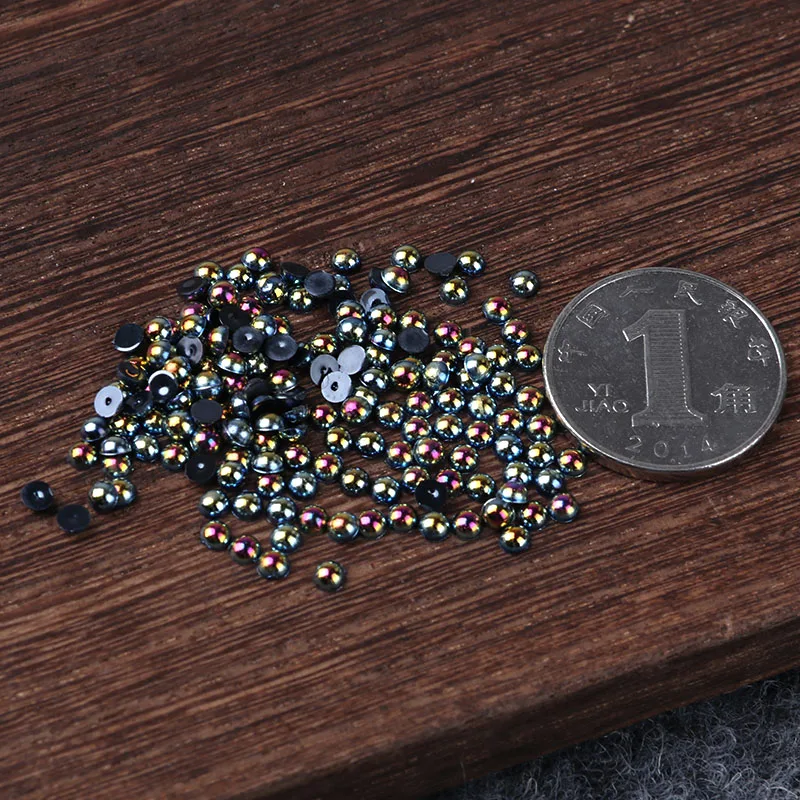 AB Black Half Pearl Mixed Size from 1.5mm To 10mm Craft ABS Resin Flatback Half round imitation pearls Nail DIY Decoration