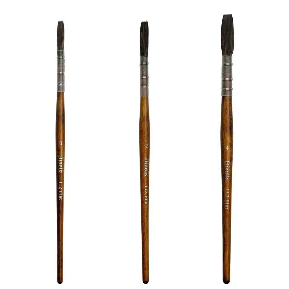 Biaelk 112Flat 3PC/SET High Quality Squirrel Mix Hair Wooden Handle Watercolor Artist Art Supplies  Paint Brush For Drawing