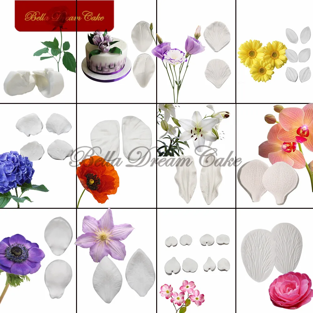 

36pcs Rose/Peony/Daisy/Poppy Petal Veiner Silicone Mold DIY Handmade Fondant Flower Mould Cake Decorating Tools Kitchen Bakeware