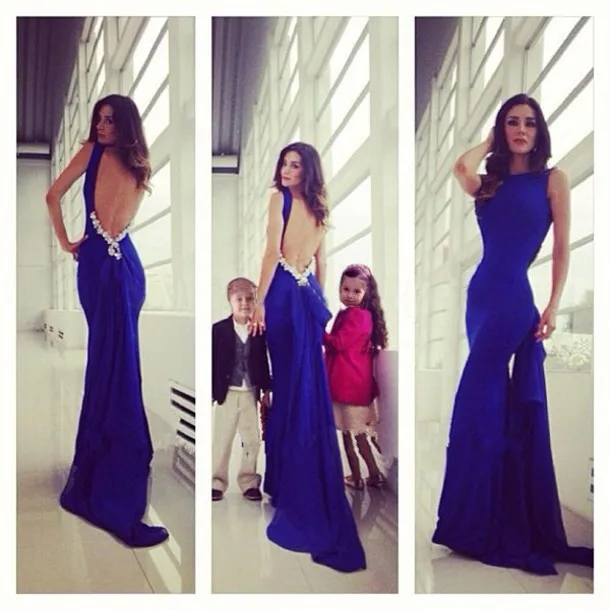 Backless Mermaid Royal Blue Prom Party gown High Neck Spaghetti Straps Beading Fish Tail Vestido De Festa bridesmaid dresses