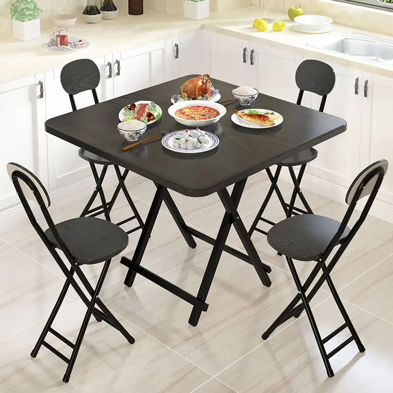 Portable Folding Table Modern Simple Living Room Dinning Table Furniture Wood Restaurant Kitchen 4Pcs Chair Set Garden Supplies