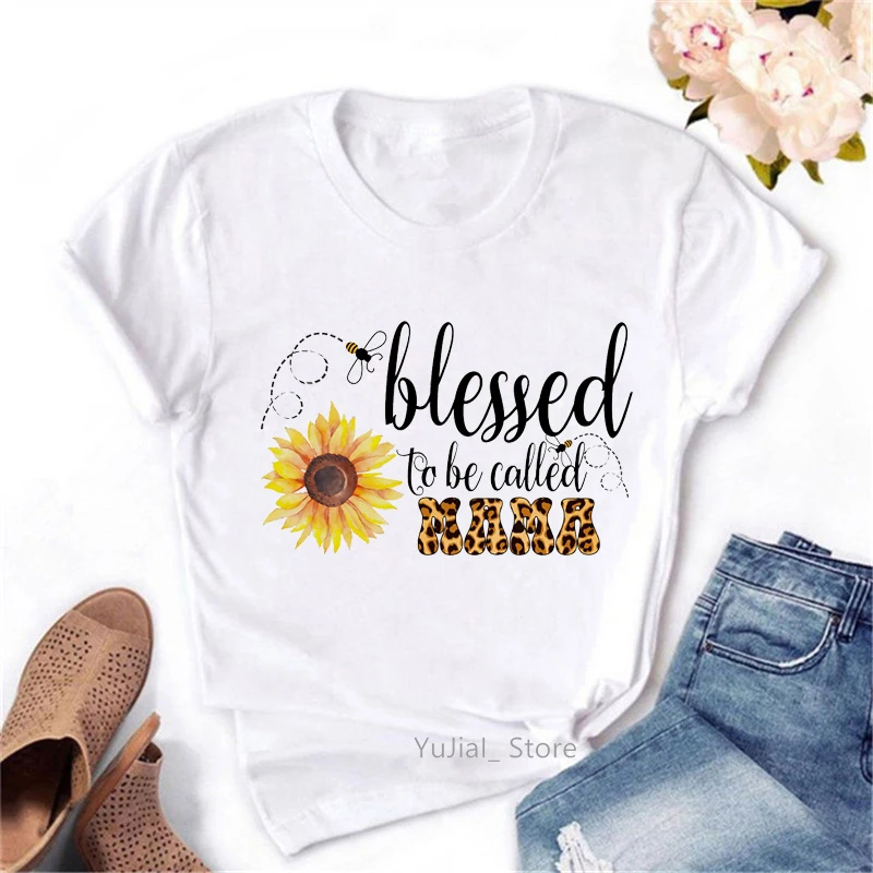 

2024 Hot Sale Blessed To Be Called Mama Graphic Print Tshirt Women Funny Sunflower T Shirt Femme Harajuku Shirt Summer Tops Tee