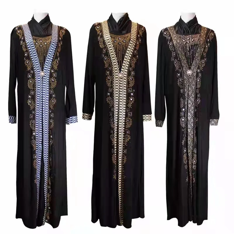 

Muslim Dubai Middle East Islamic Abaya Turkish Indian Clothes Plus Size Robe African Gold Sequin Kaftan Prayer Dress with Hijab