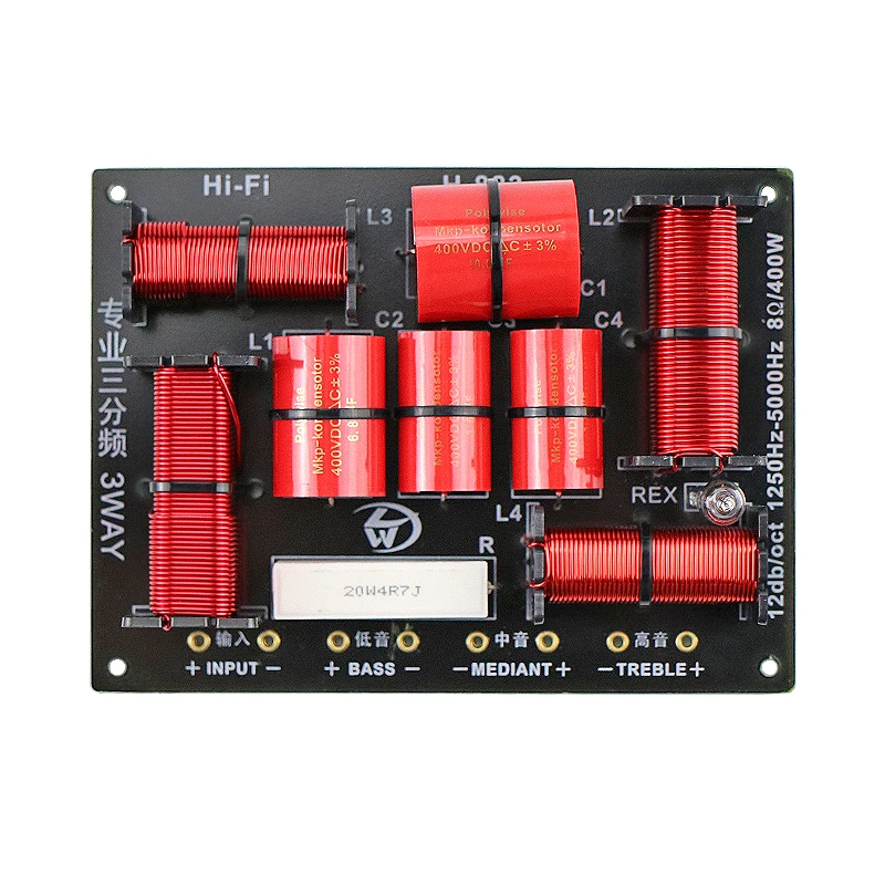 GHXAMP 400W 3 Way Crossover Hifi Tweeter Midange Woofer Speaker Crossover 1250H 5000HZ With High-pitched Protection 12dB/oct 1PC