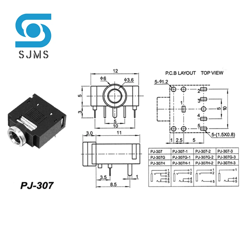 5/10PCS Headphone Jack Socket 3F07 PJ-307 PJ307 3.5mm Stereo Jack Socket 3.5 Audio Earphone Jack Connector