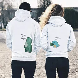 Para dinozaur bluza z kapturem mężczyźni kobiety Harajuku Amine bluzy Casual jesień swetry dla miłośników pasujące bluza Kawaii Hoody