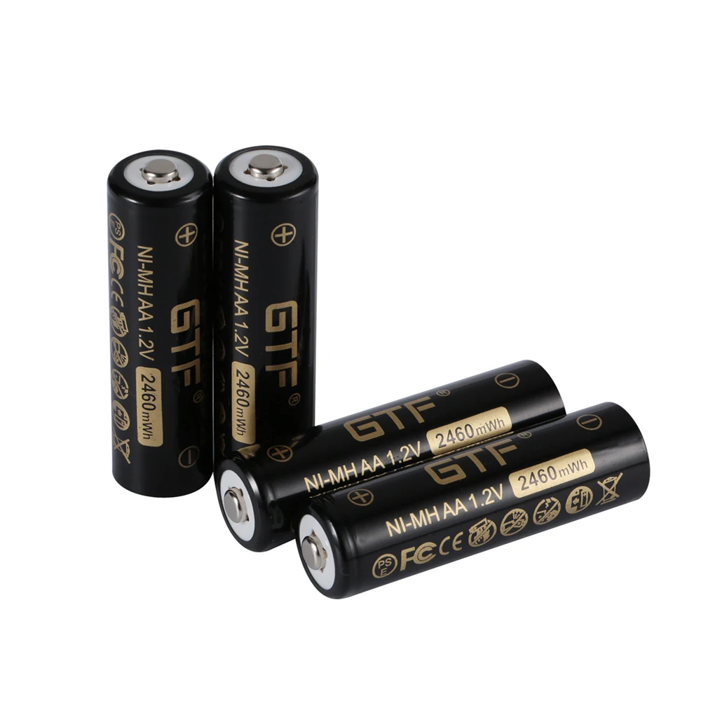 New GTF 1.2V NI-MH AA battery 2460mWh 2050mAh 100% capacity rechargeable battery for Camera Flashlight