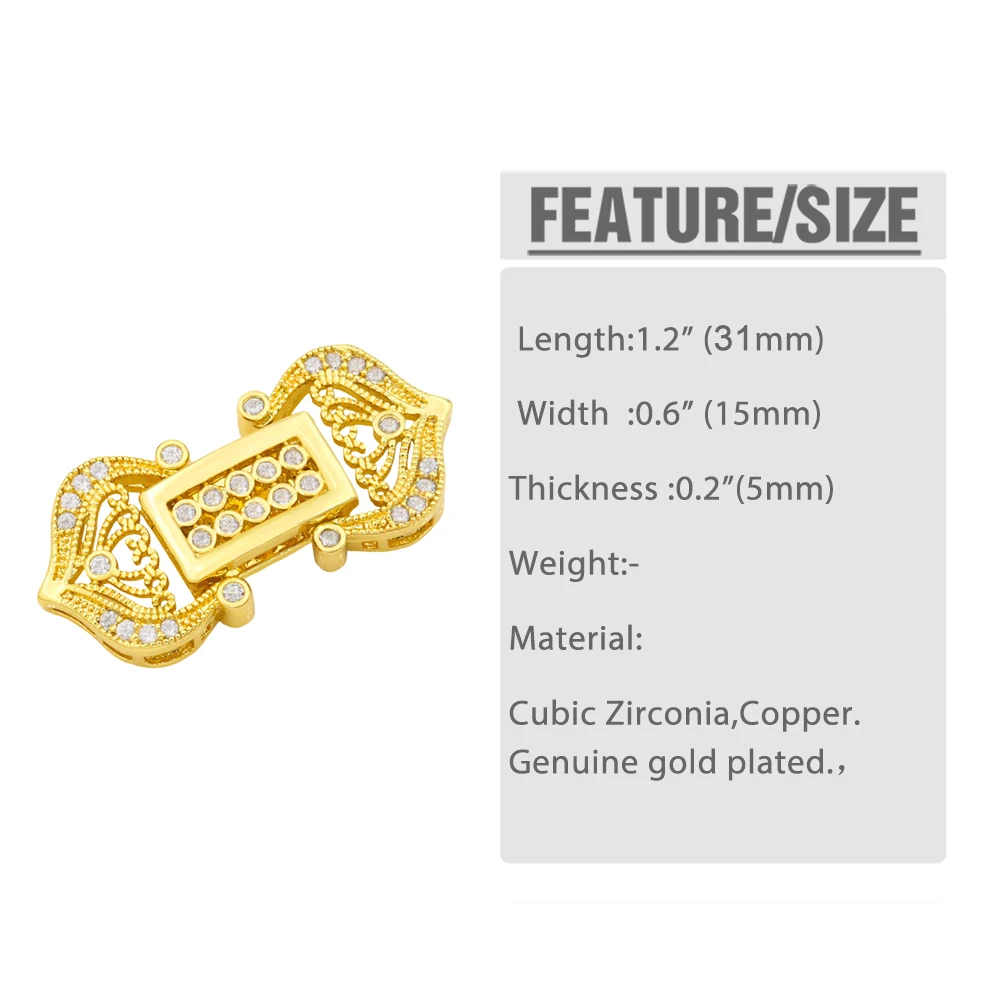 OCESRI Copper Crown Rectangle Connectors for Jewelry Making 2 Holes 18k Gold Plated DIY Zircon Jewelry Crafts Wholesale cnta033