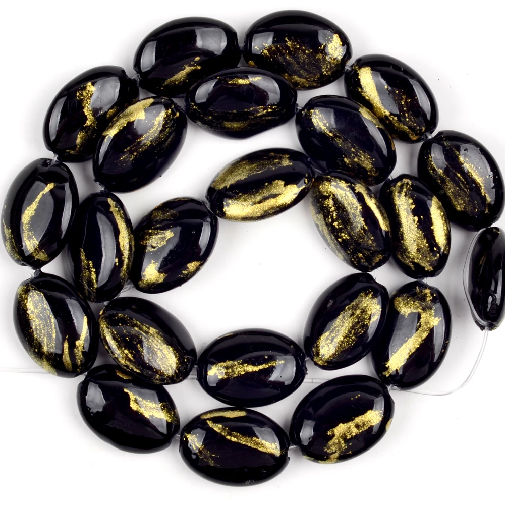 Natural Flat Oval Golden Silk Jades Stone Beads Loose Smooth Beads For Jewelry Making Diy Necklace Bracelet Accessory 13x18mm