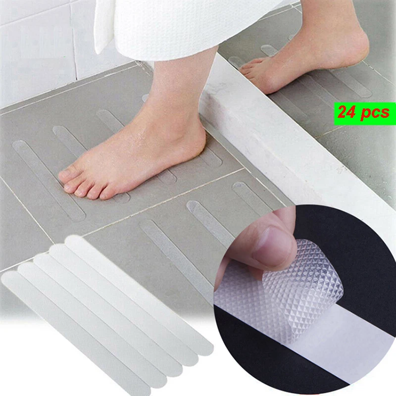 24Pcs/lot Anti Slip Stickers Grip Strips Bath Tub Shower Stickers Safety Floor Tread Transparent Wavy Paste Safety Tape Pad 2023