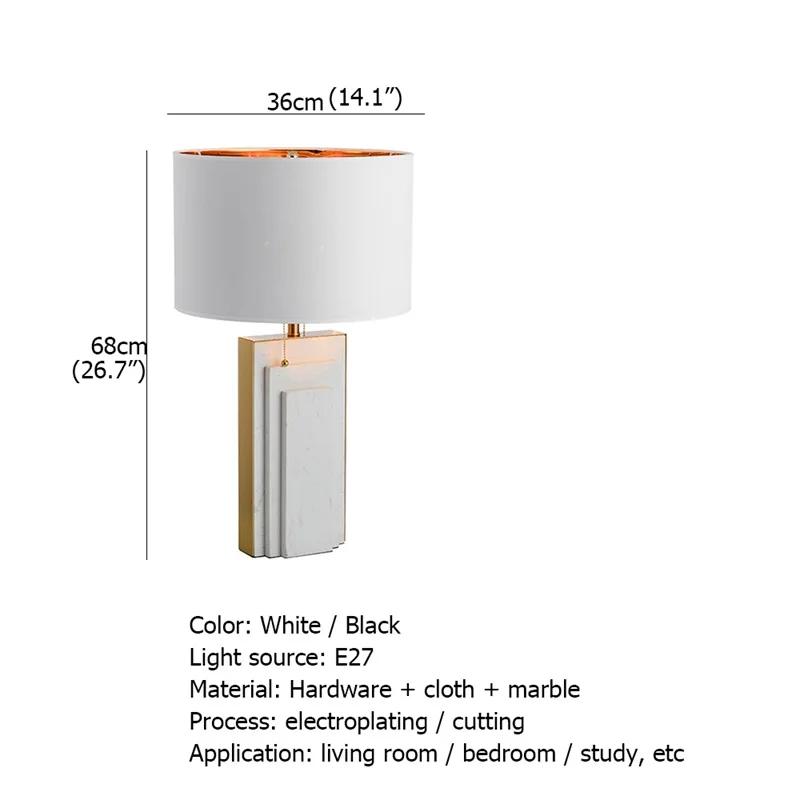 OURFENG Modern Luxury Table Lamps For Bedroom Marble Fabric Desk Light Home LED Decorative For Living Room Office