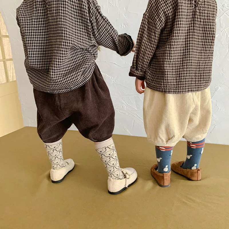 Knee Length Girls Boys Corduroy Pants Fashion Kids Trousers