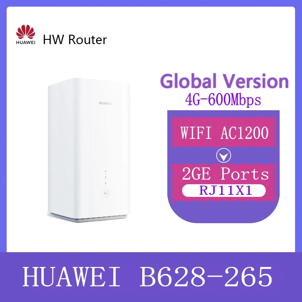 EU version brand new Huawei 4G CPE Pro 2 B628-265 LTE Cat12 Up To 600Mbps 2.4G 5G AC1200 Lte WIFI Router 1xrj11 2x lan pk b