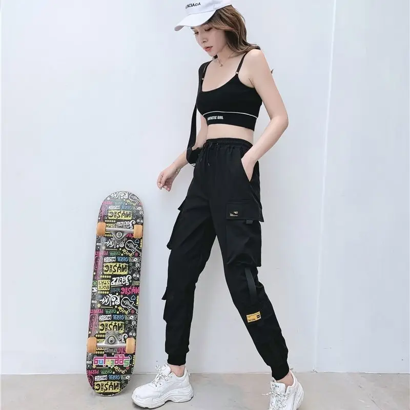 

Women Cargo Pants Black 3XL Elastic Waist Joggers Ankle Length Loose Sports Casual Harlan Trousers Plus Size Streetwear Pants