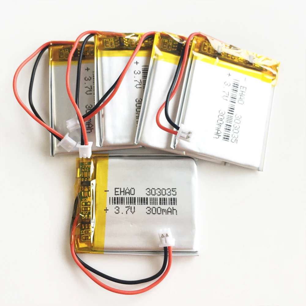 5 PCS 303035 3.7V 300mAh Lithium Polymer LiPo Rechargeable Battery + JST 1.25mm 2Pin Plug For Mp3 DVD E-book Bluetooth Headset