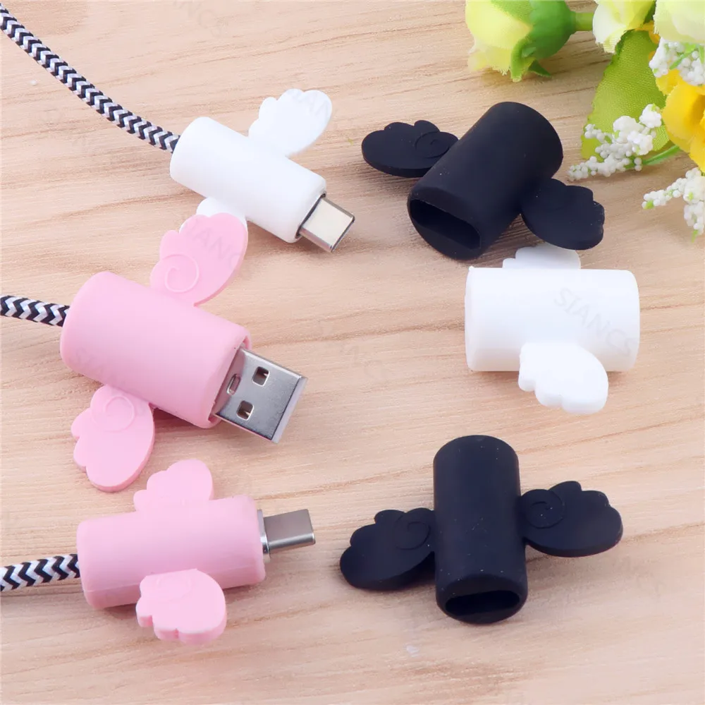 Cute Angel Wing Cable Protector Type C USB Charger Protector Cable Winder Organizer Holder For Micro Usb C Data Line Cover