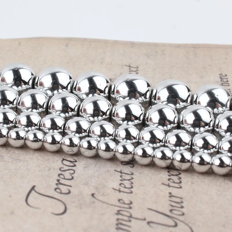 Natural Stone Silver Color Hematite Loose Spacer Beads For Jewelry DIY Making Bracelet Accessories 15\'\' Pick Size 3 4 6 8 10mm