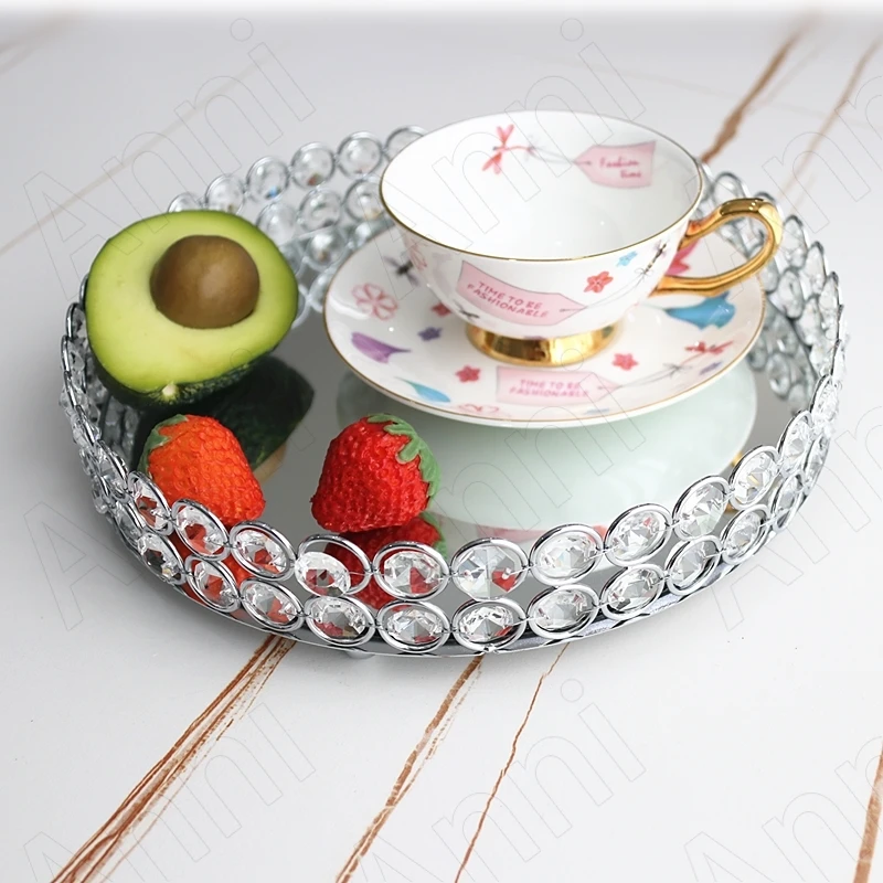 

Creativity Crystal Trays Decorative European Modern Silver Plated Gilded Cosmetic Perfume Display Tray Cake Dessert Food Plates