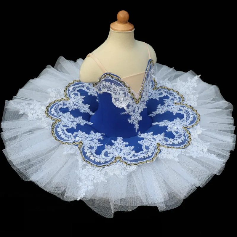 Blue Lace Professional Ballet Tutu Swan Lake Pancake Tutu Girls Child Women Ballerina Stage Performance Clothes For Kids