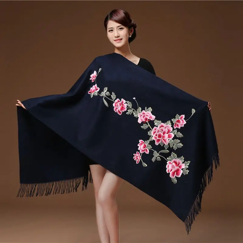 

Winter Shawls Women Artificial cashmere Tassel Scarves Flowers Embroidery Long шумоглушитель Soft Wraps Warm Female шаль