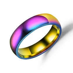 LGBT Rainbow Colorful Rings For Men Women Trendy Cute Stainless Steel Wedding Ring Bands Jewelry Width 6mm 4mm 2mm