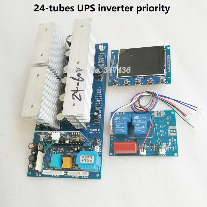 Inverter Board Pure Sine Wave UPS automatic switch 24V -72V Power Frequency Inverter 28-tubes LCD screen digital English display