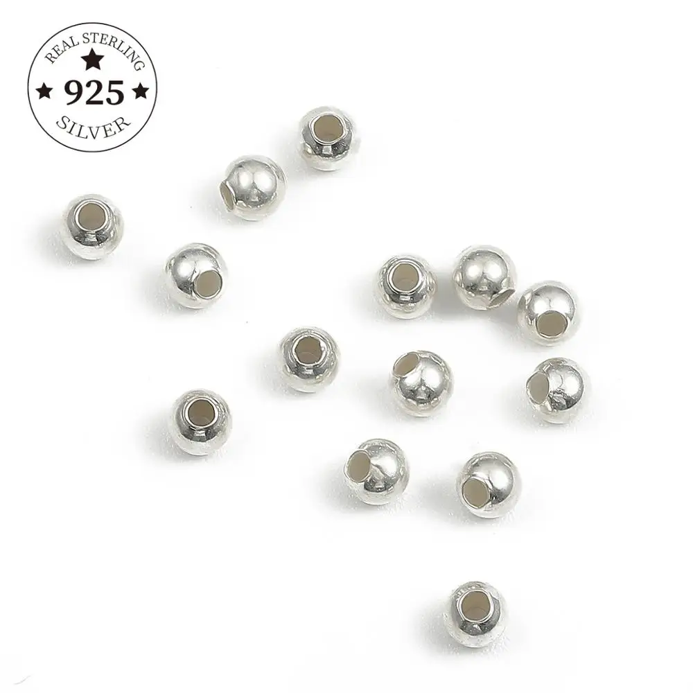 925 Sterling Silver 2-50Pcs Silver Round 2 2.5 3 4 5 6 8 10mm Seed Loose Spacer Beads For Jewelry Findings Making Supplies DIY