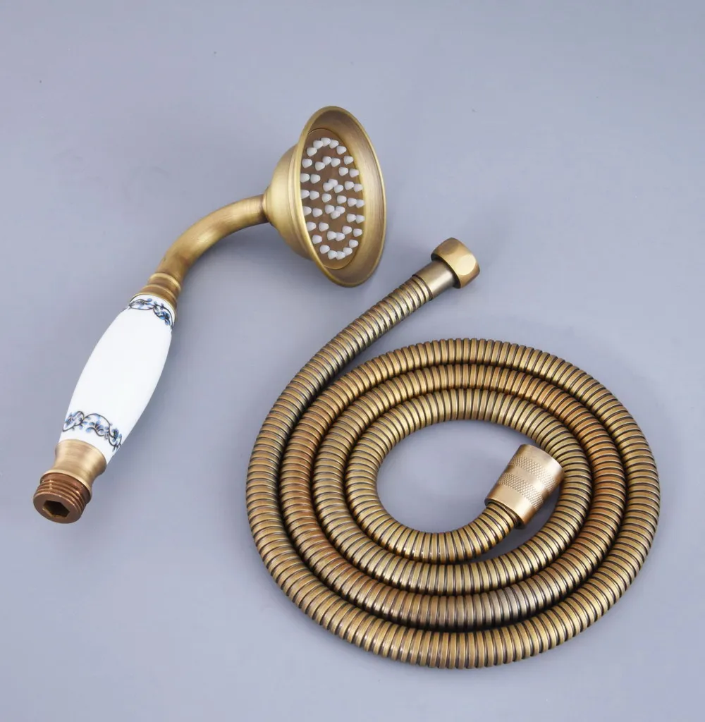 Antique Brass Ceramics Telephone Hand Held Shower Head & 1.5 m Hose Water Saving Handheld Sprayer Shower Set Nhh116