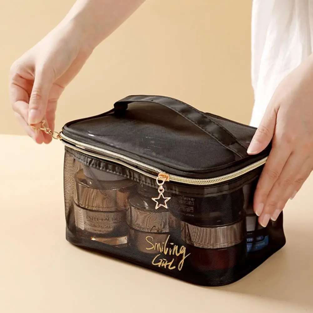 Storage Pouch Large Capacity Wear Resistant Polyester Cosmetic Organizer Mesh Bag for Home