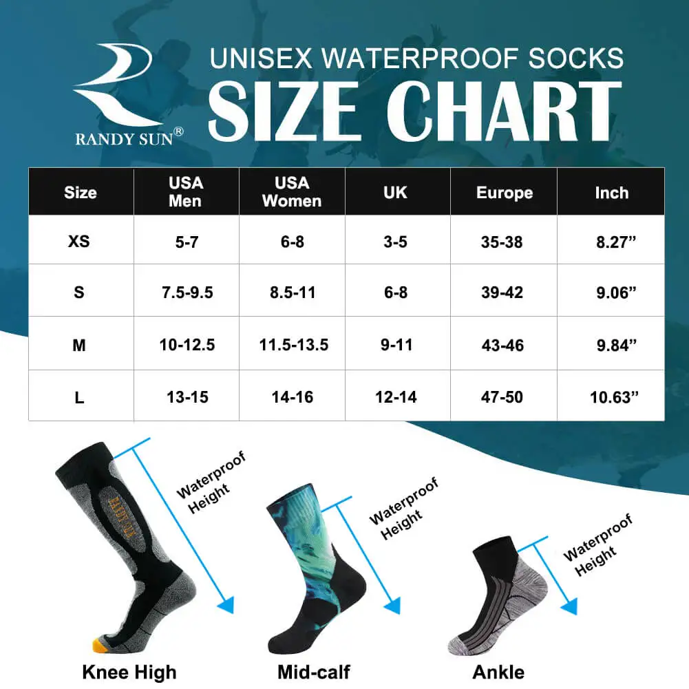 RANDY SUN Unisex Waterproof Breathable Cycling Socks 1 Pairs Sweat Wicking Soft Outdoor Sports Hiking Trekking Climbing Socks