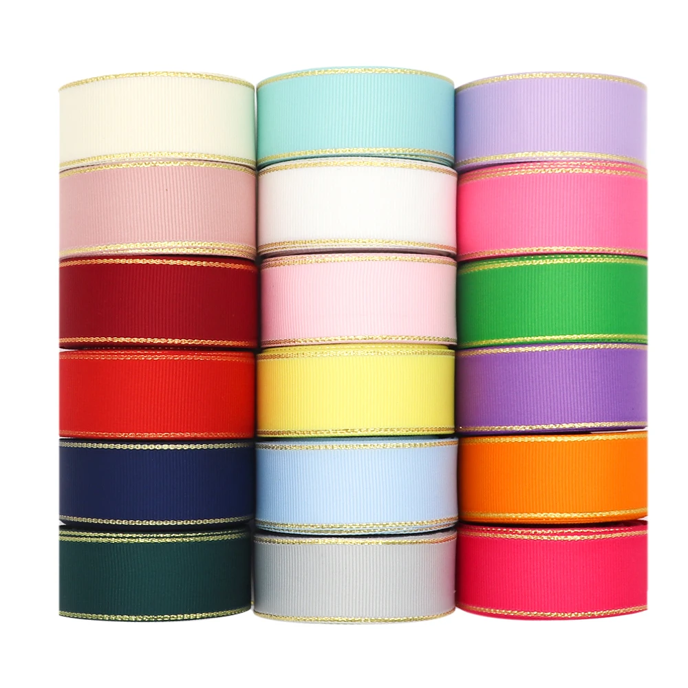 10 Yards 10MM/25MM/38MM Glitzer-Grosgrainband mit Goldrand für Haarschleifen/Geschenkverpackungen, DIY-Weihnachtsdekorationsmaterial Y19042101 – Detail 3