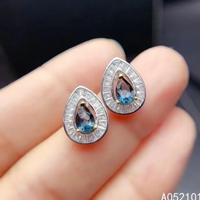 

KJJEAXCMY fine jewelry 925 silver natural blue topaz new girl exquisite earrings hot selling ear stud support test Chinese style