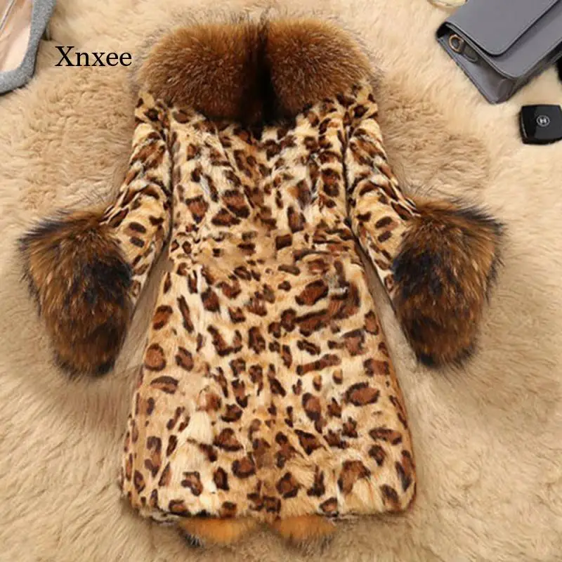 Leopard Print Coat Winter Faux Fur Womens  Raccoon Dog Fur Warm Women Luxury Coats Women Loose Long Sleeve Elegant Coat