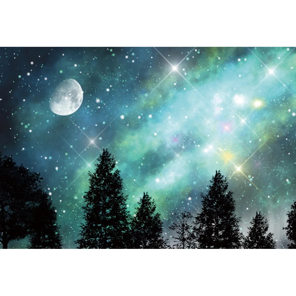 Laeacco Dreamy Starry Dark Night Scenic Forest Nature View Shiny Moon Banner Photo Background sfondo per fotografia Photocall