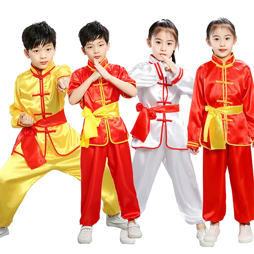 100-180cm Chinese Traditional New Year Costumes Wushu Kung Fu Uniform Children Adult Man Boys Tang Suit Taekwondo Performance