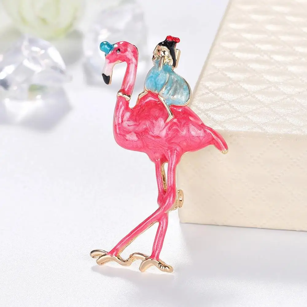 Fashion Flamingo With Girl Brooch Elegant Series For Women Brooches Animal