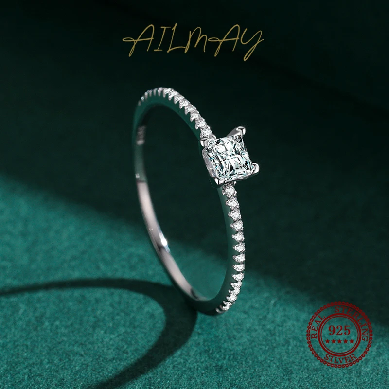 Ailmay-anillo de plata de ley 2021 925 auténtica para mujer, sortija de boda con zirconia cúbica, cuadrada, de lujo, estilo clásico