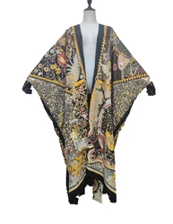 Kimono con estampado de seda para mujer, traje de moda japonesa con lateral abierto para mujer musulmana tradicional de Oriente Medio, novedad de verano 2021