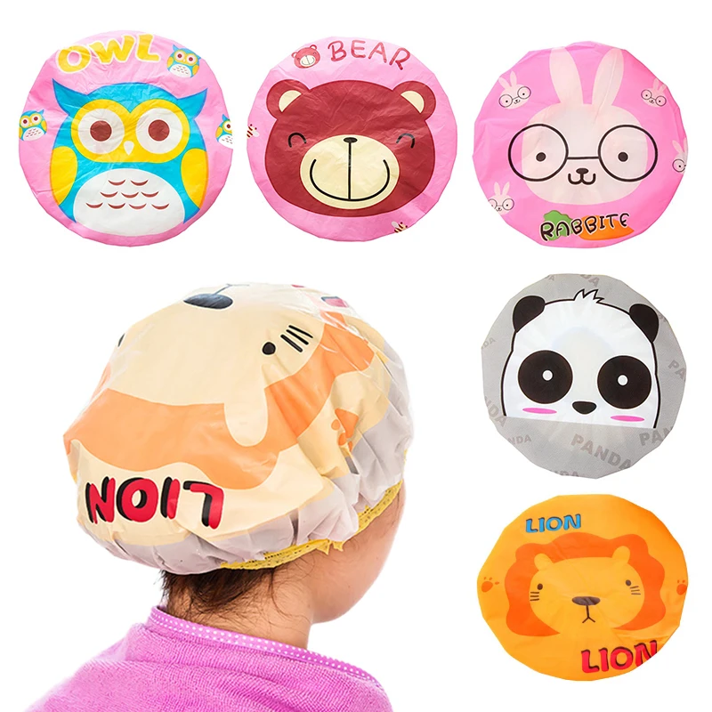 Cute Cartoons Shower Cap Elasticated Waterproof Reusable Bath Hat Girls Women Shower Dry Hair Cap Bathroom Products Dropshipping