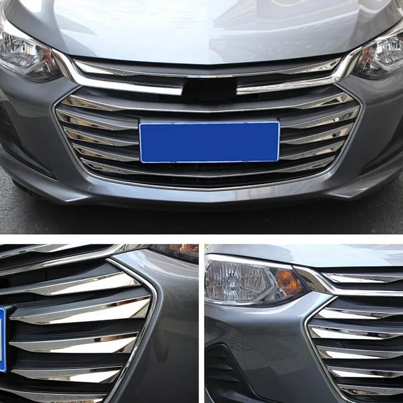 Tonlinker Exterior Car Racing Grills Cover Stickers for Chevrolet ONIX 2020 Car Styling 9 PCS Stainless steel Cover Stickers